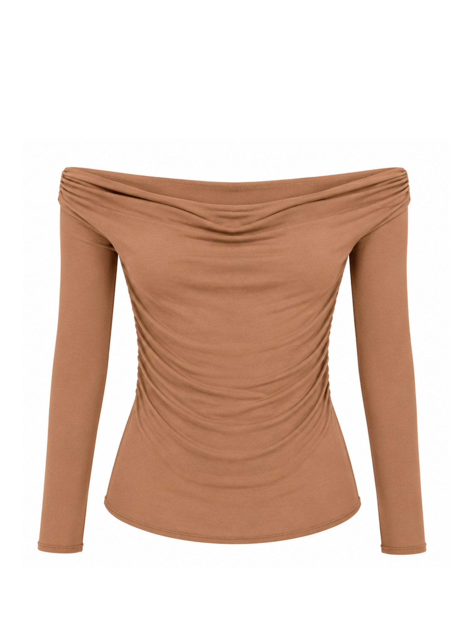 Bamboo Long Sleeve Cowl Neck Top- Toffee