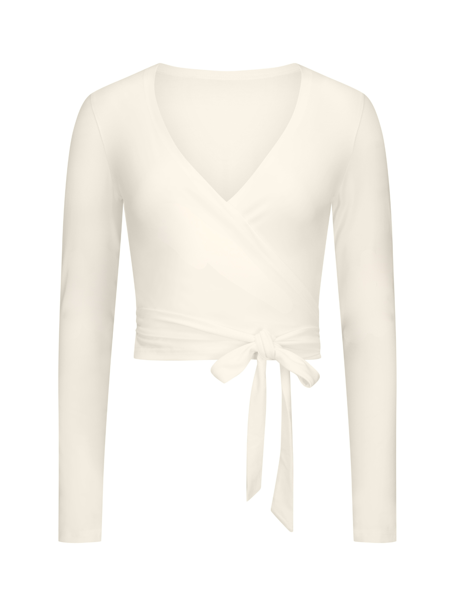 Bamboo cream wrap cardigan top with a tie detail on a white background