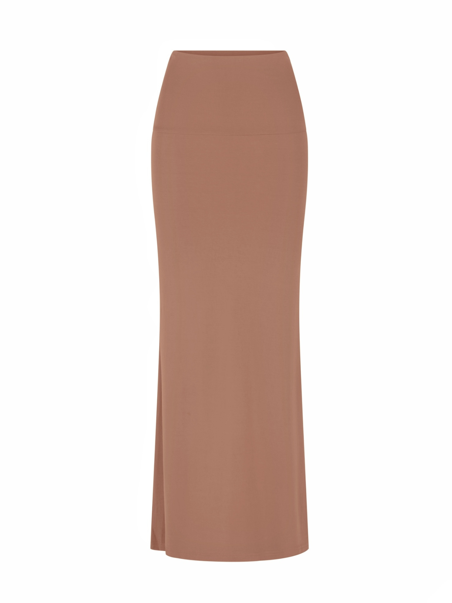 Bamboo toffee brown maxi pencil tube skirt on a white background