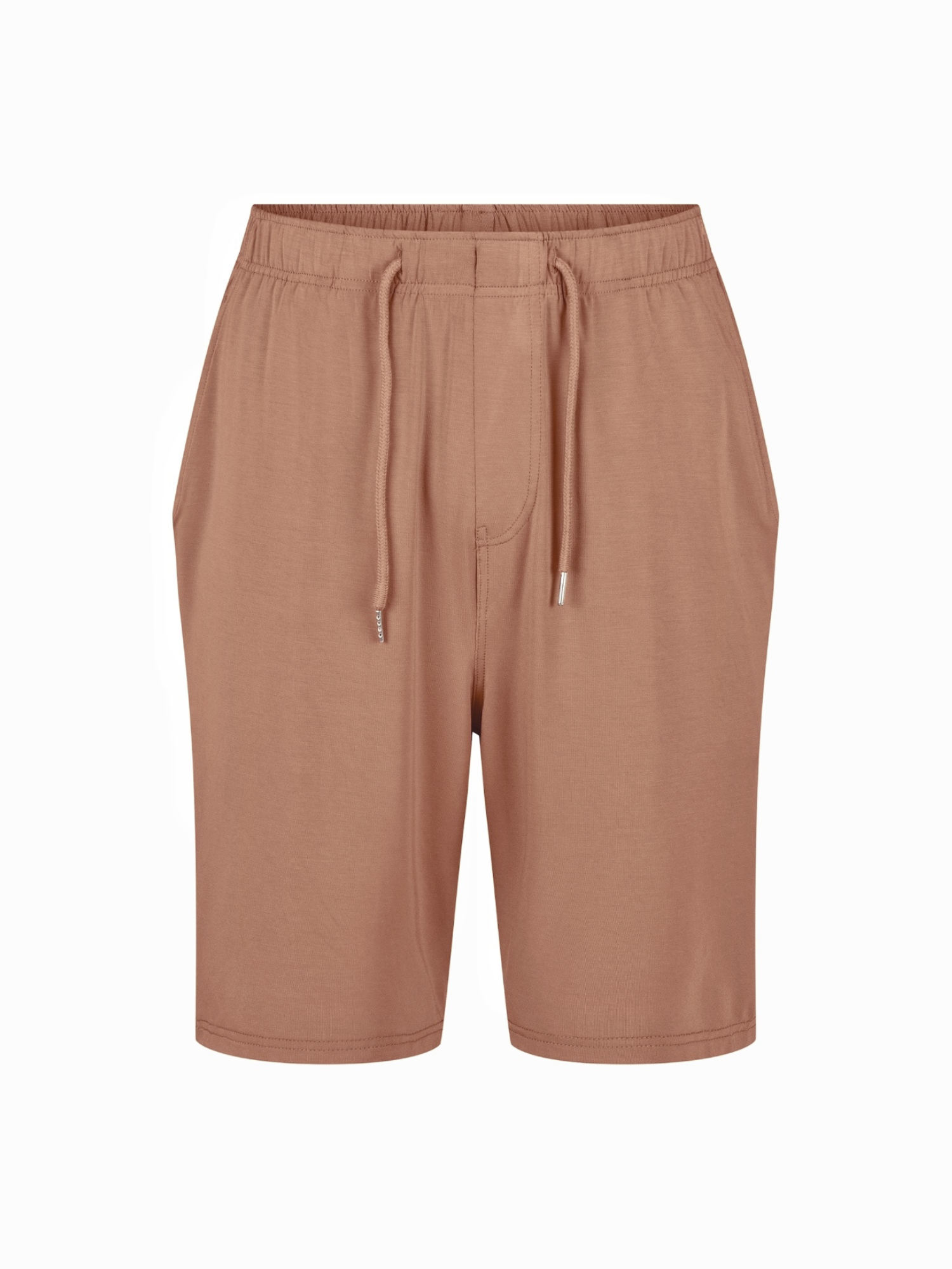 Men's knee length Toffee brown casual shorts with elasticised waist, drawstring and deep pockets, men's bamboo clothing